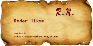 Reder Miksa névjegykártya